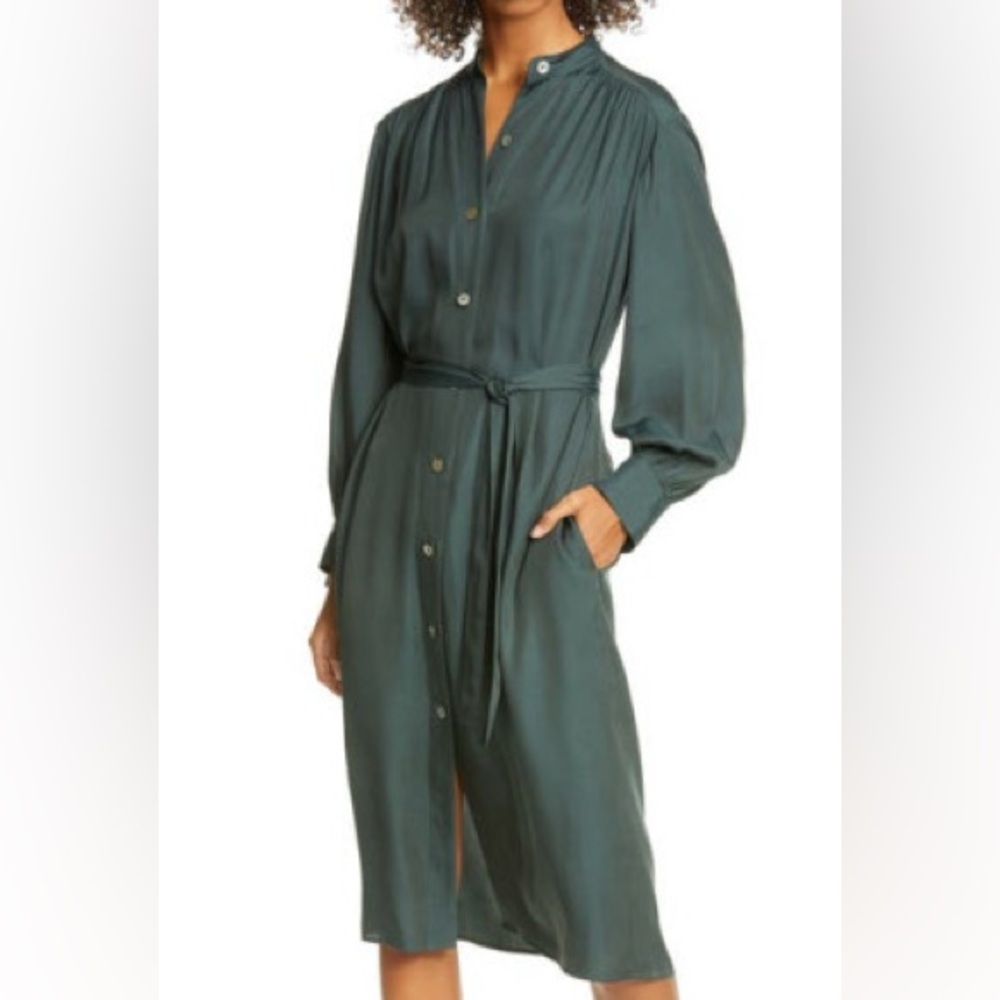 Vince Teal Long Sleeve Belted Dress
